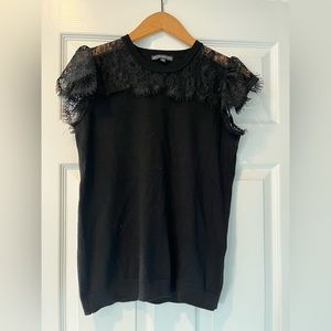 Adriana Papell Short Sleeve Mixed Media Sweater